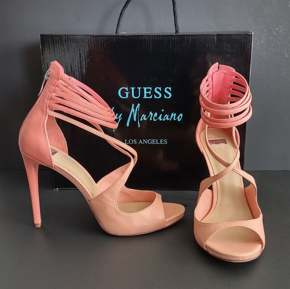 GUESS by Marciano Los Angeles Size 40/10M Pink Leather Stiletto Sandals - Picture 2 of 13